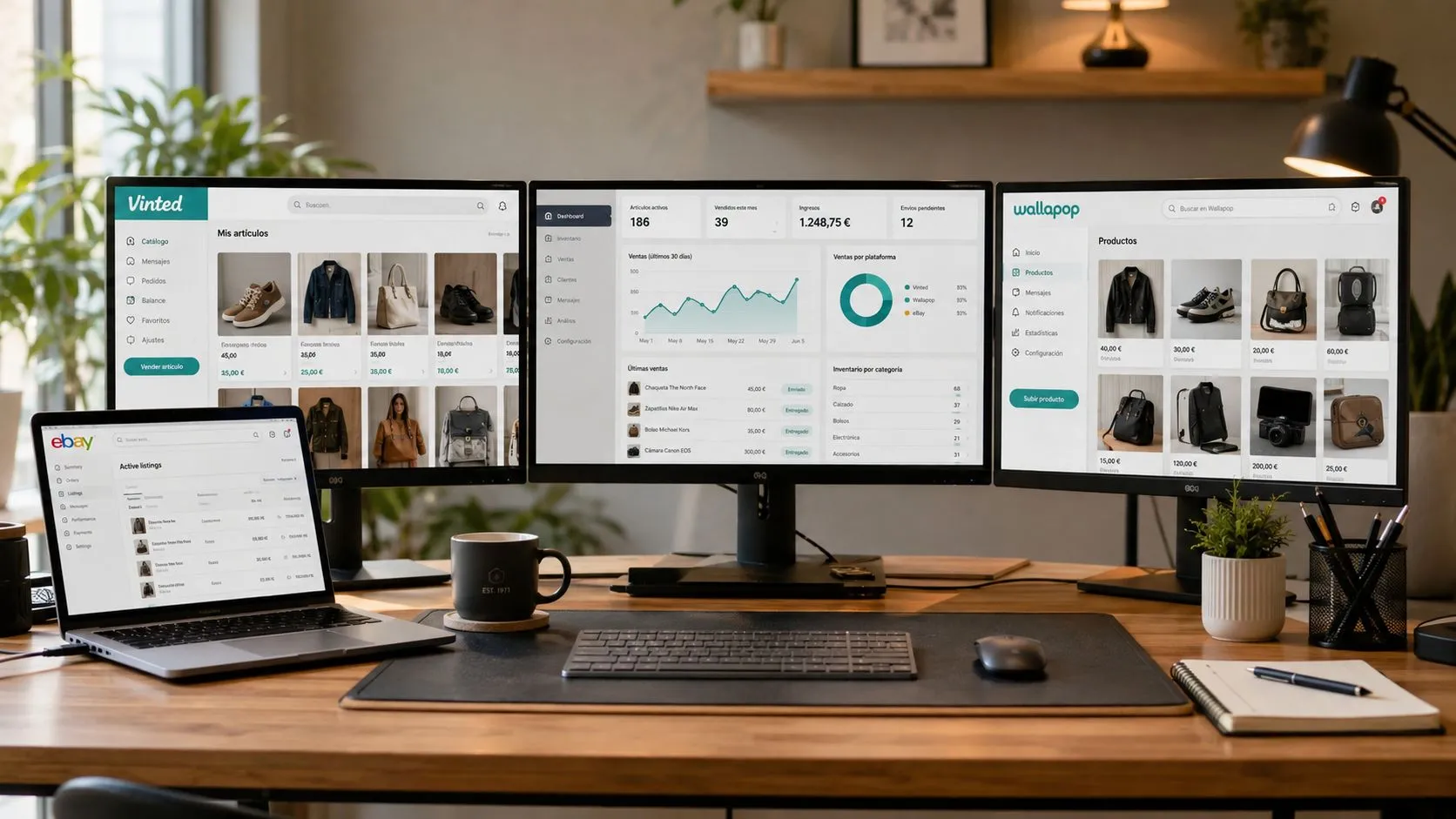 Panel de configuración de un sistema de venta multicanal, con el inventario centralizado y los marketplaces conectados desde una sola pantalla.