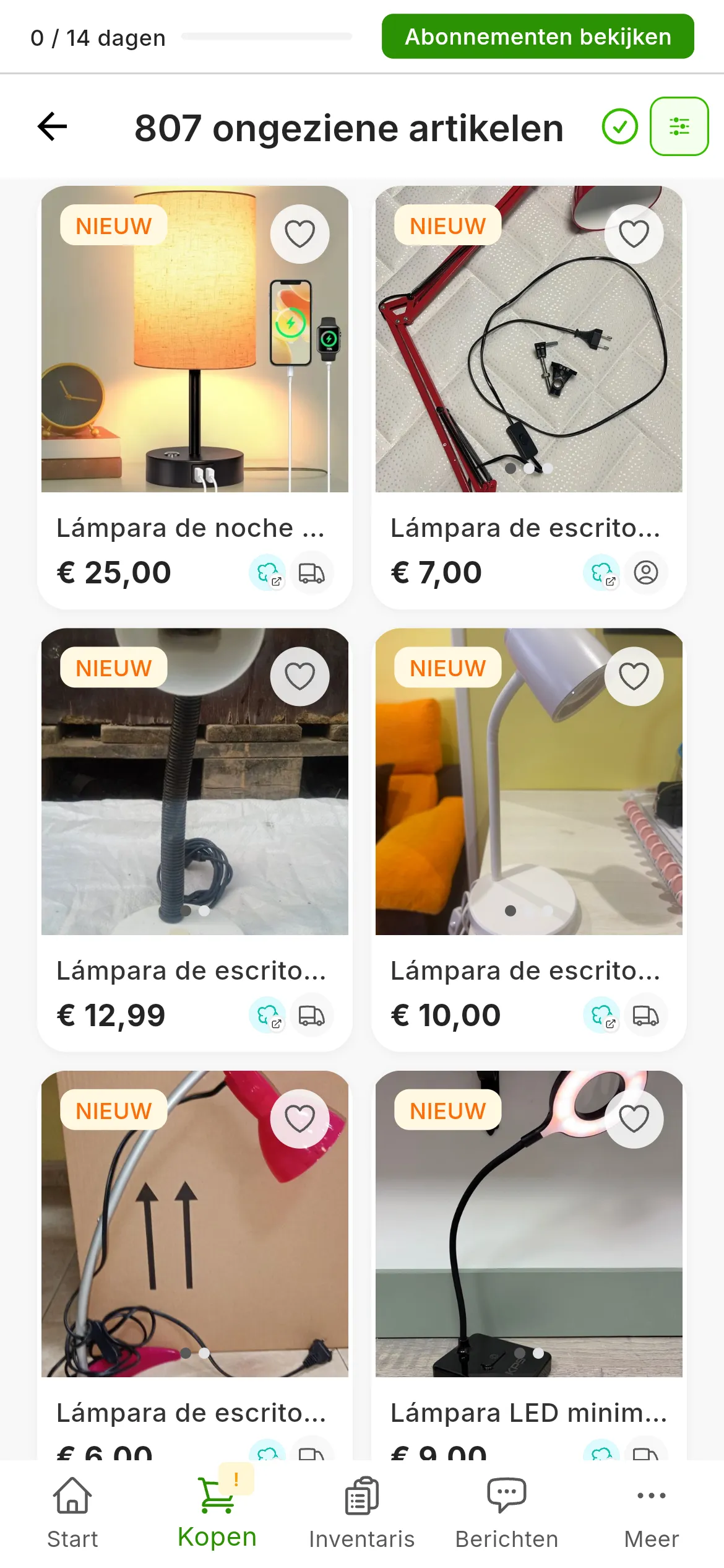 De artikelen die de alerts hebben gevonden, met het label NIEUW, en bovenaan de knop Alles als gezien markeren