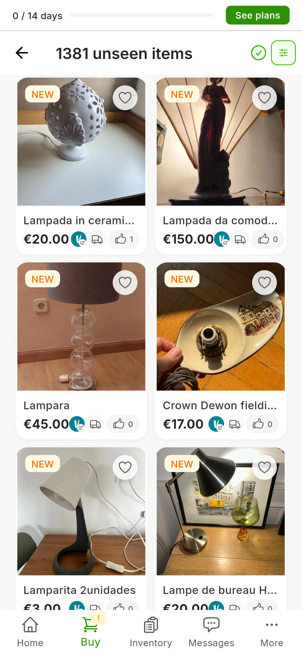 The items the alerts have found, with the NEW tag, and at the top the Mark all as seen button