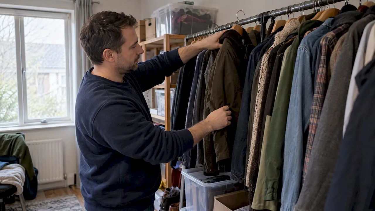 Reseller retrieves a garment from a storage rail