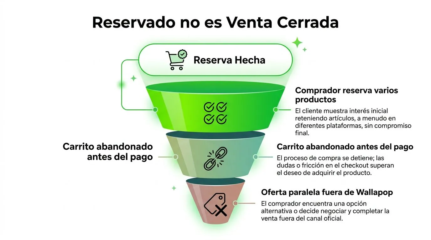 Infografía sobre por qué una reserva en Wallapop no garantiza una venta final cerrada exitosamente.